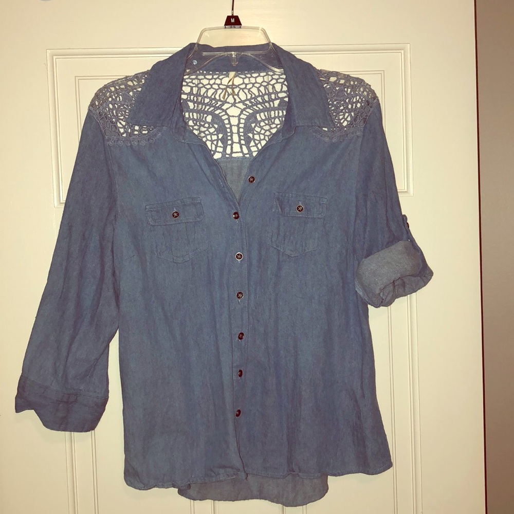 Chambray Crochet Button Up